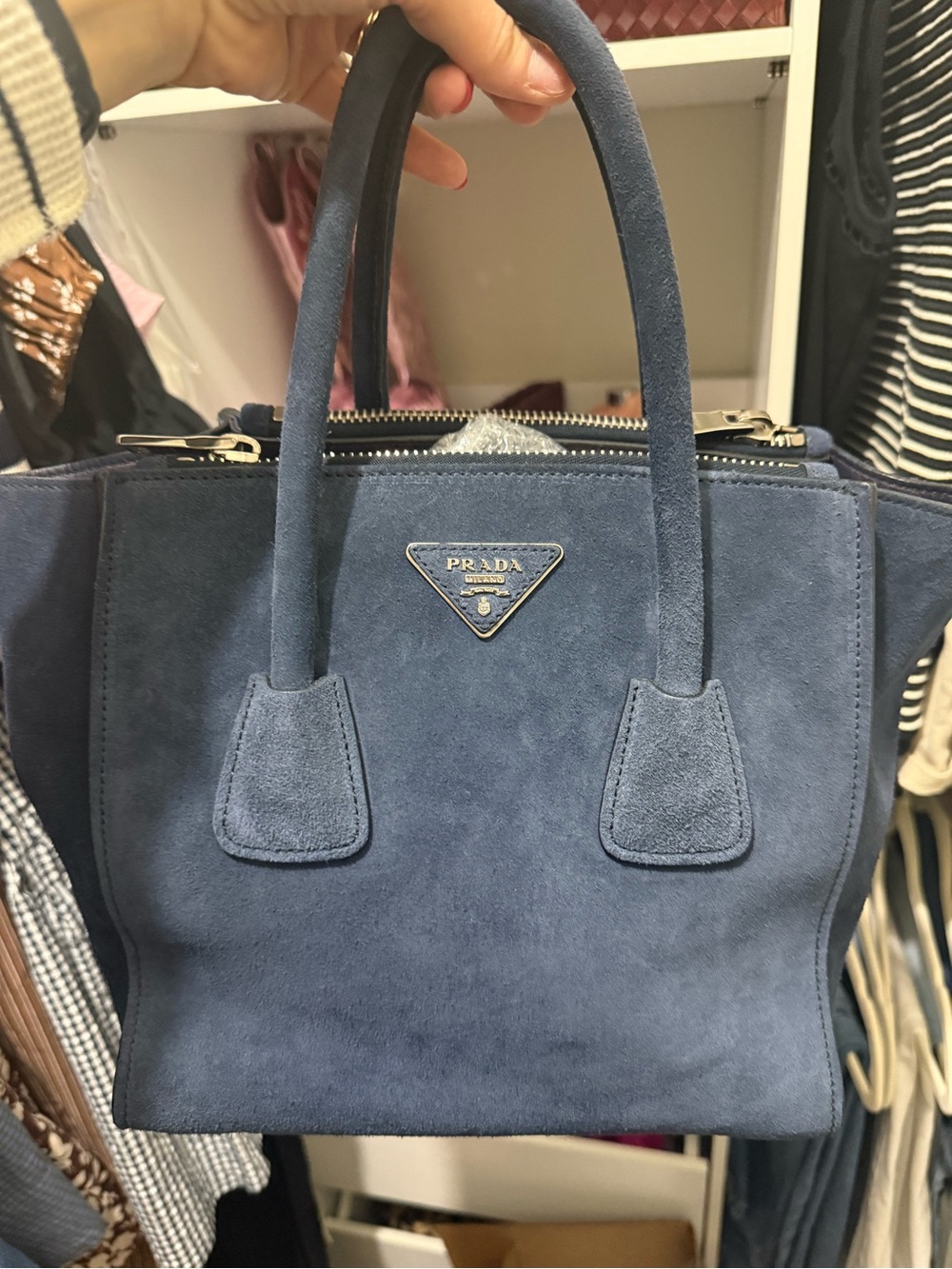 Prada Blue Suede Top-Handle Satchel